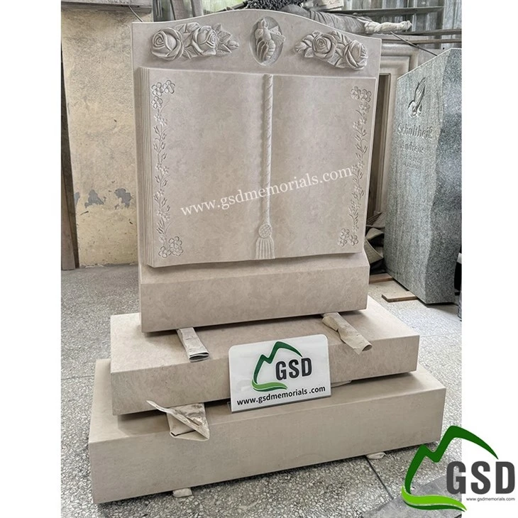 Beige Marble Open Book Headstone