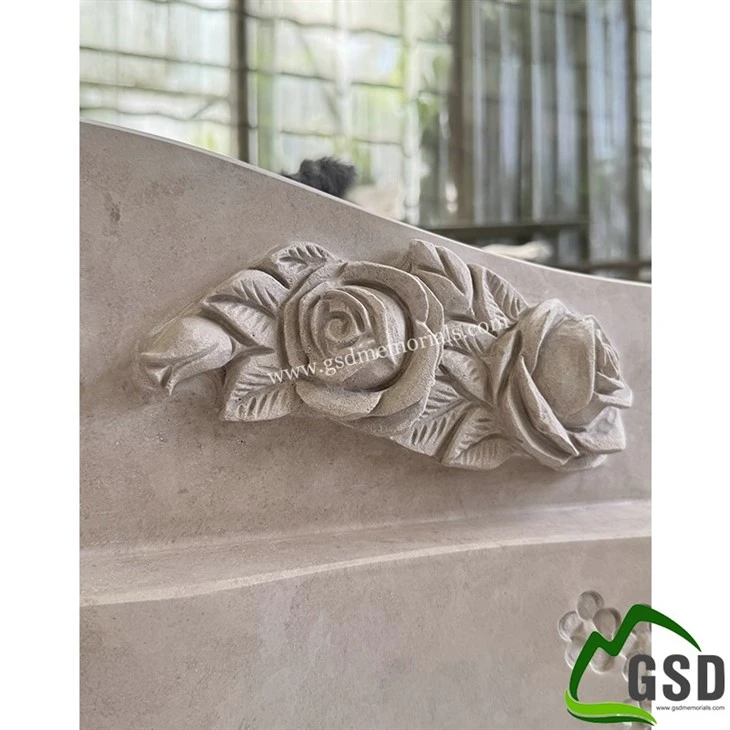 Beige Marble Carved Rose Tombstone