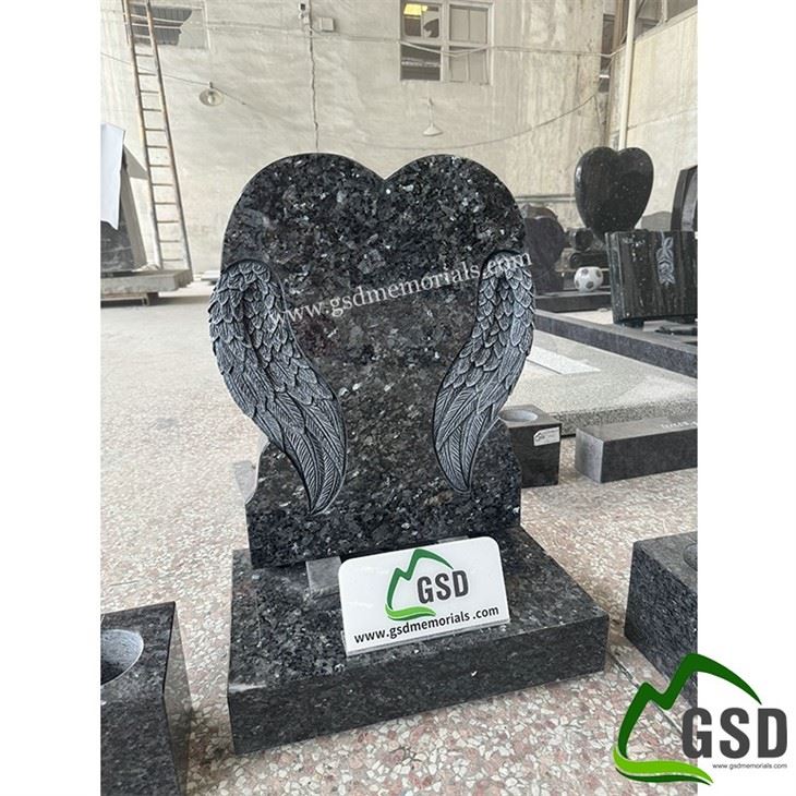 Blue Pearl Heart Wings Tombstone