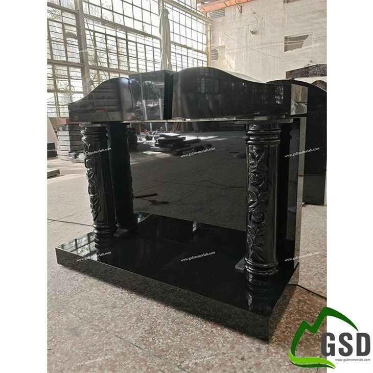 Indian Black Canopy with Roses Pillars Headstone