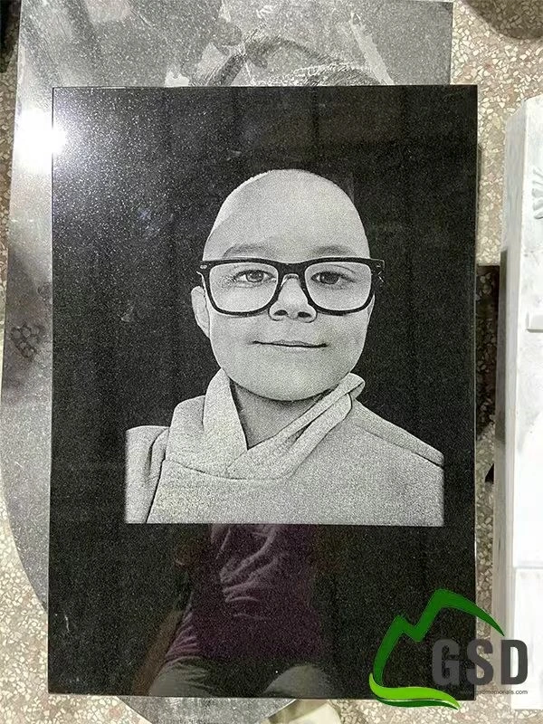 Boy Portrait on Black Granite Plaque Boy Portrait on Black Granite Plaque