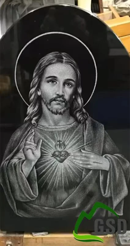 Sacred Heart Etching on Headstone Sacred Heart Etching on Headstone