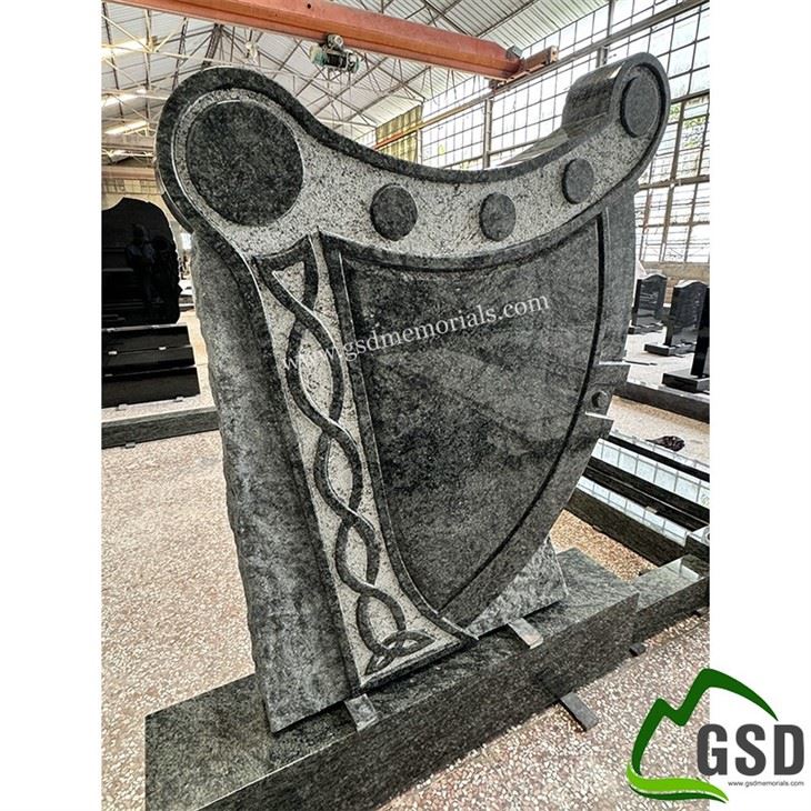 Olive Green Harp Design Headstone