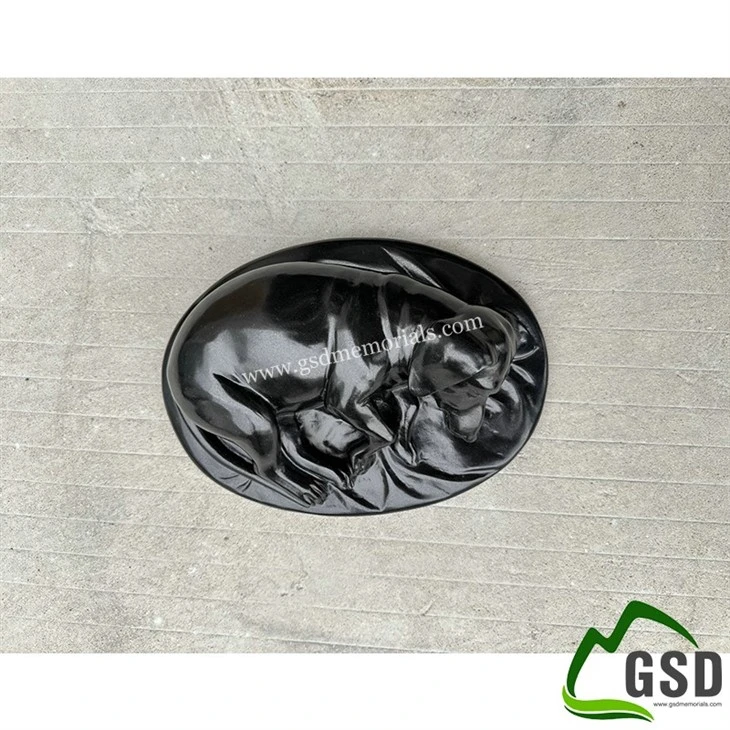 Premium Black Sleeping Dog Headstone