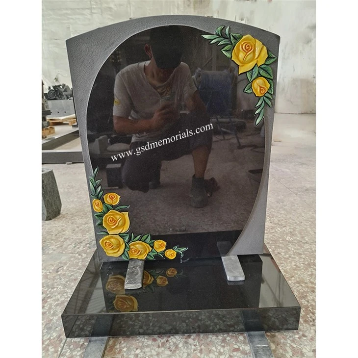 Black Painted Yellow Roses Headstone Black Painted Yellow Roses Headstone