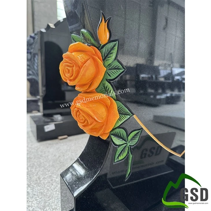 Hand Painted and Carved Rose and Heart Shaped Tombstone