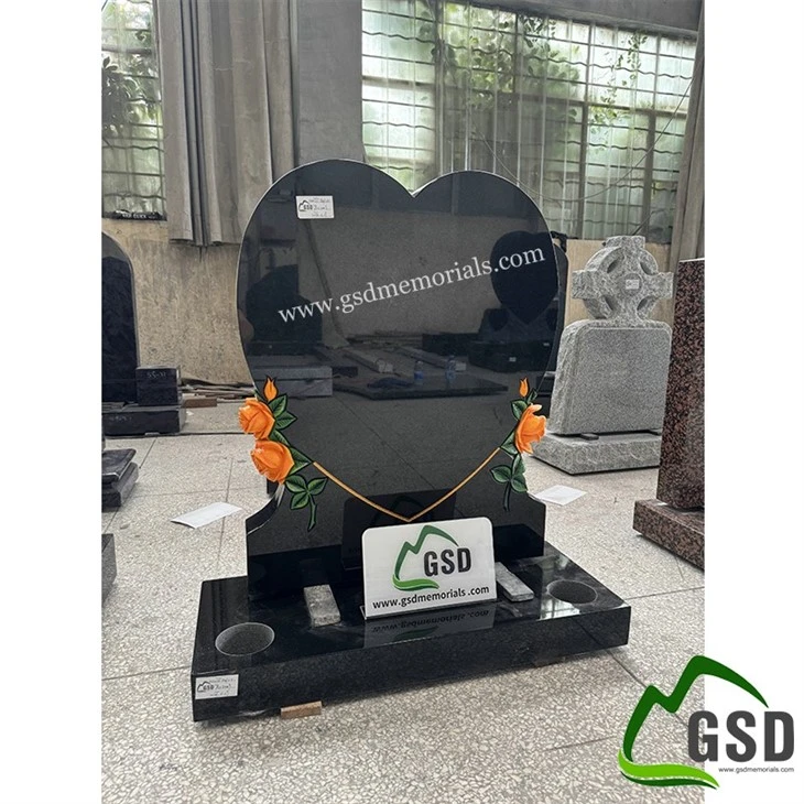 Heart Headstone with Orange Colour Roses