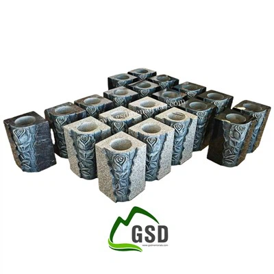 Granite Vases With Roses Carved
