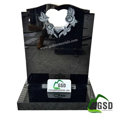 Heart Cut Out With Roses Carving Headstone